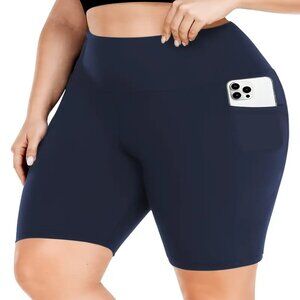 Women Plus Buttery Soft Bike Shorts W/Pockets Navy 1X - 3X For Casual & Workouts